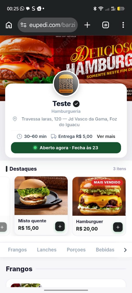 Cardápio digital EuPedi no celular