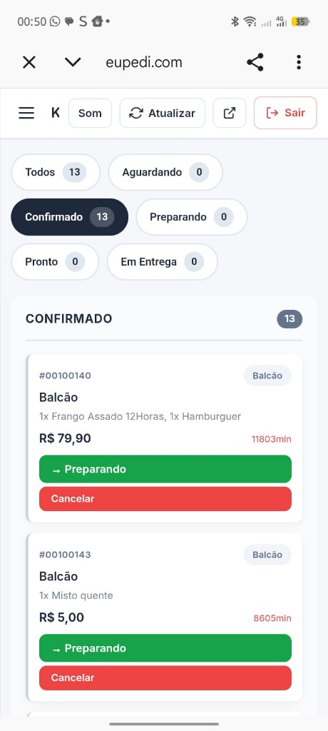 Gestão de pedidos no app EuPedi