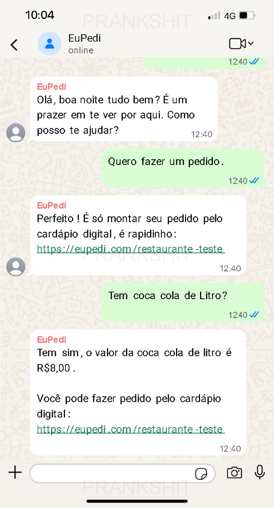 Bot WhatsApp EuPedi atendendo cliente